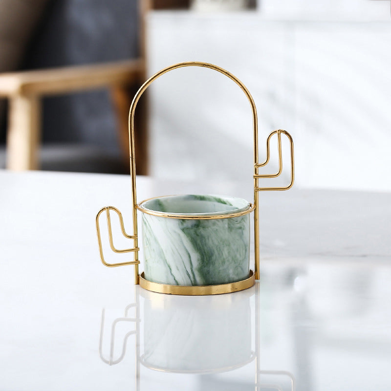 Cacti Frame Marble Ceramic Planter Green Nestasia