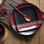 Carmine Red and Black Square Plate 8 Inch Nestasia