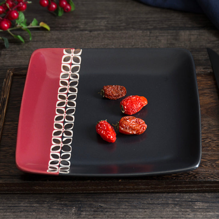 Carmine Red and Black Square Plate 8 Inch Nestasia