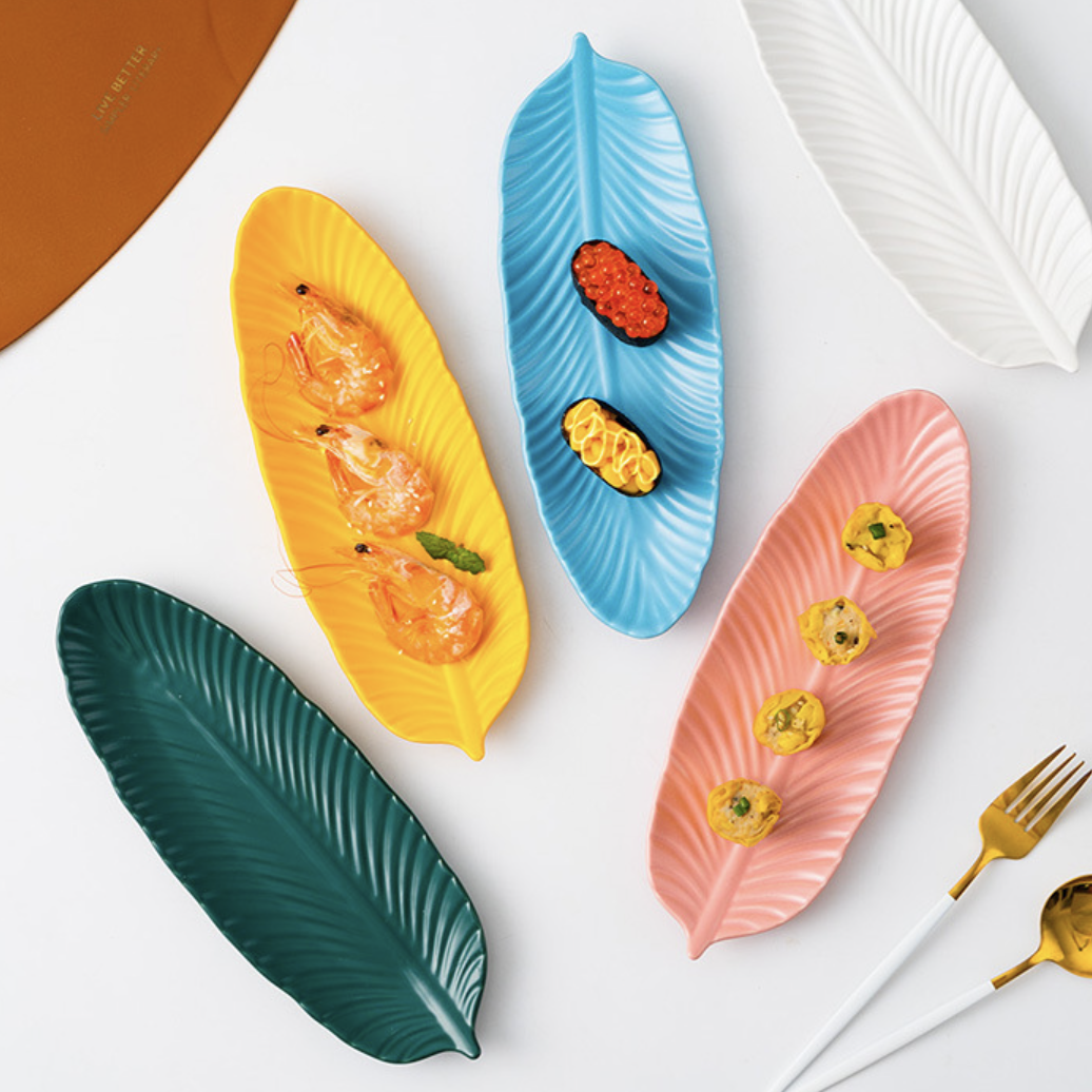 Teal Tantrum Leaf Platter Nestasia