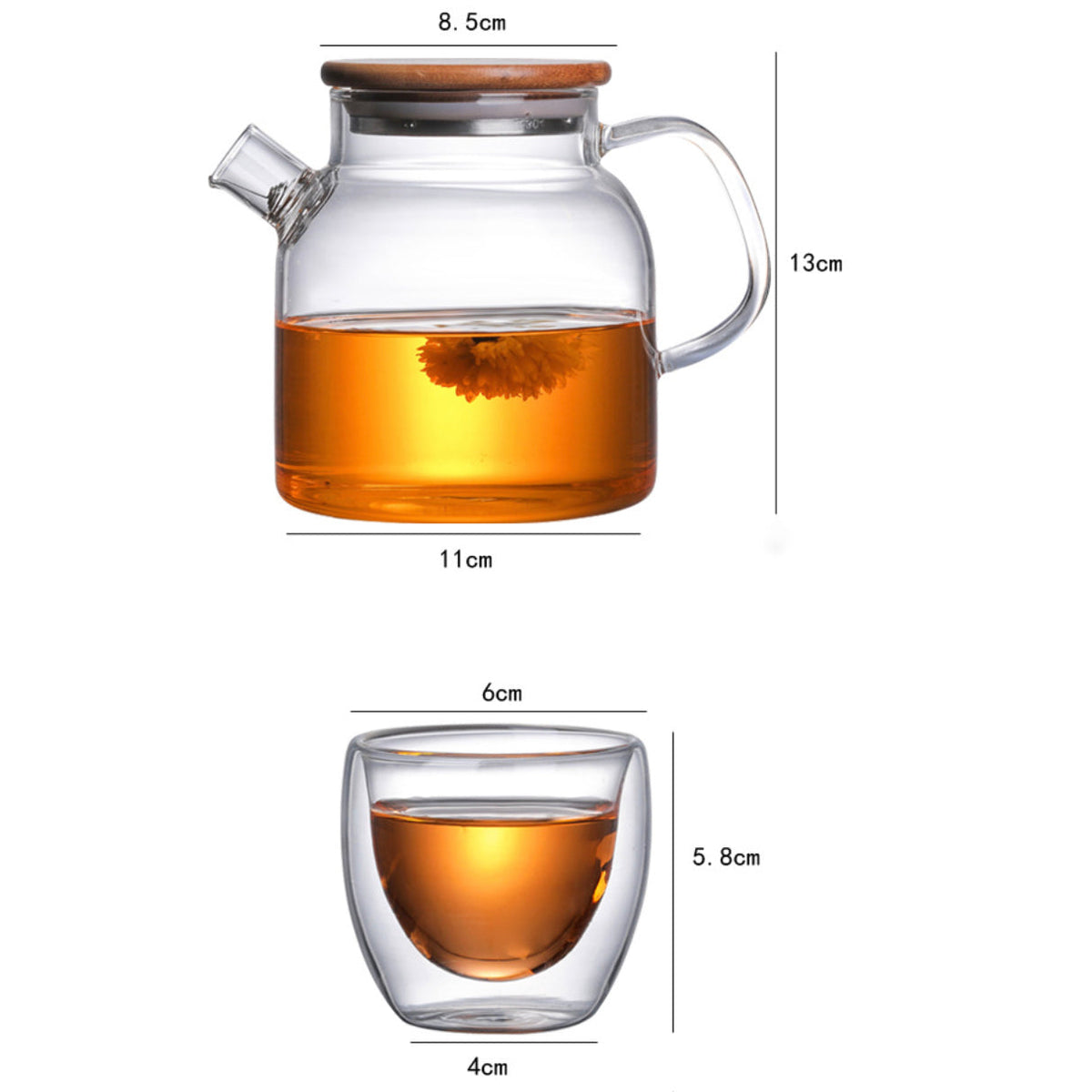 Glass Kettle With Double Wall Tea Cups Nestasia