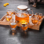 Glass Kettle With Double Wall Tea Cups Nestasia