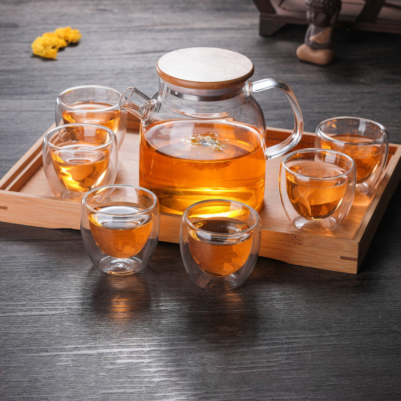 Glass Kettle With Double Wall Tea Cups Nestasia