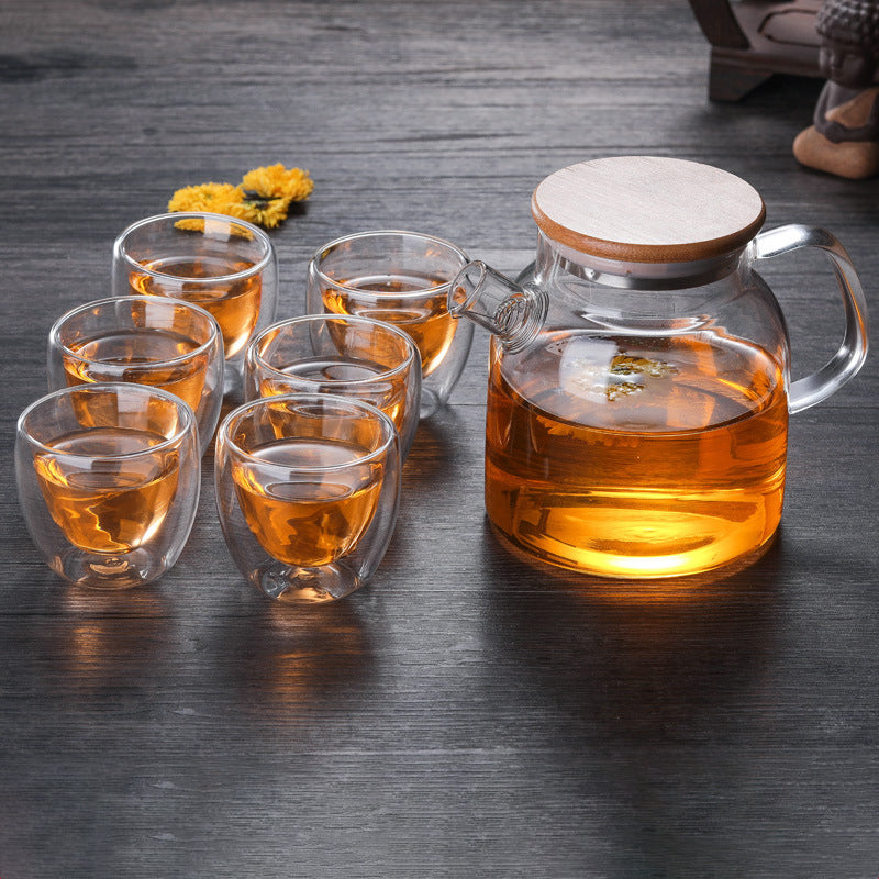 Glass Kettle With Double Wall Tea Cups Nestasia