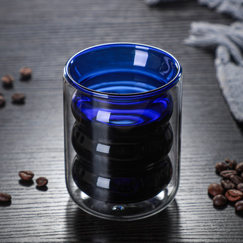 Transparent Double Walled Glass Ripple Tumbler Blue Nestasia
