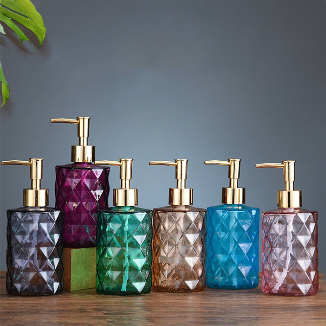 Lea Green Textured Glass Dispenser With Nozzle Nestasia