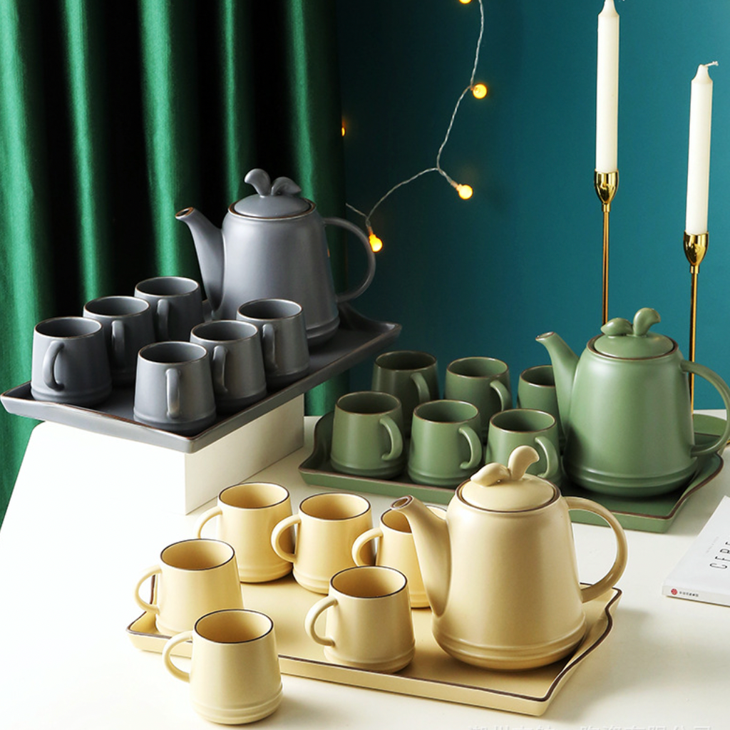 Asphalt Grey Ceramic Teaware Set Of 6 Nestasia