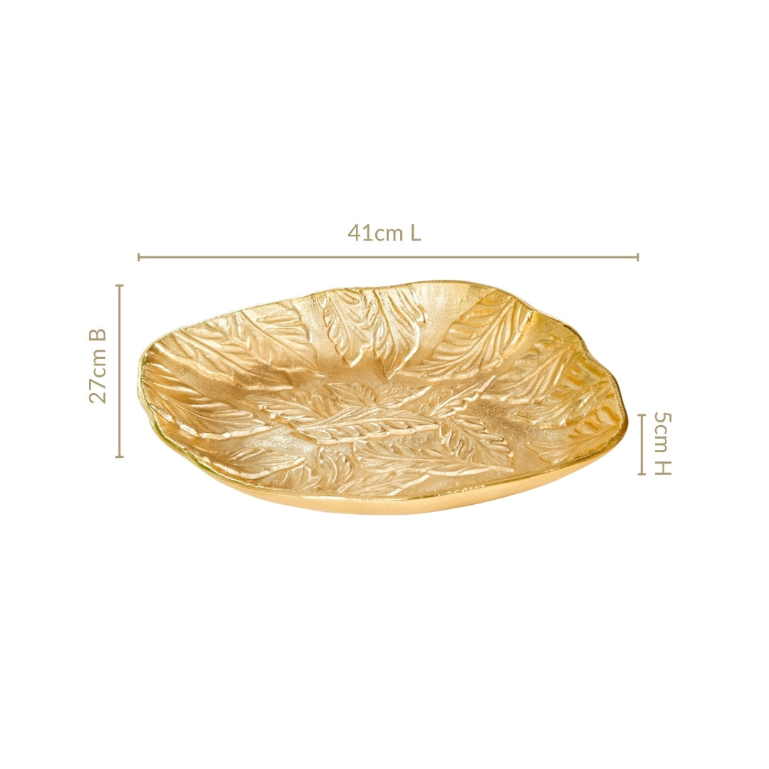 Statement Leaf Embossed Large Table Decorative Tray Nestasia