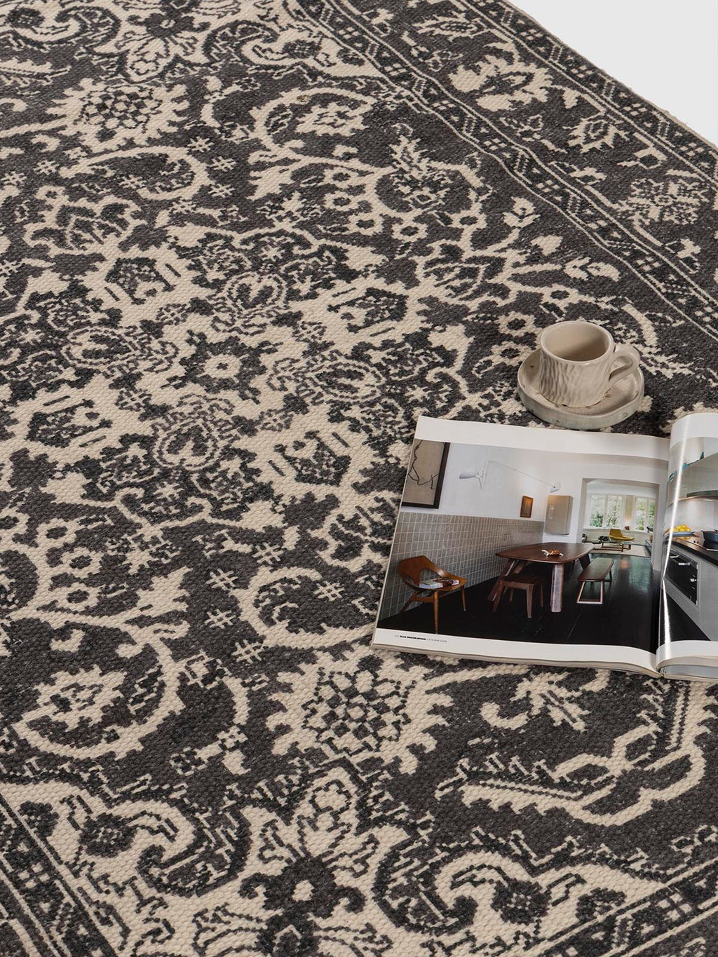 Charbagh Wool Printed Rug Contrast Living