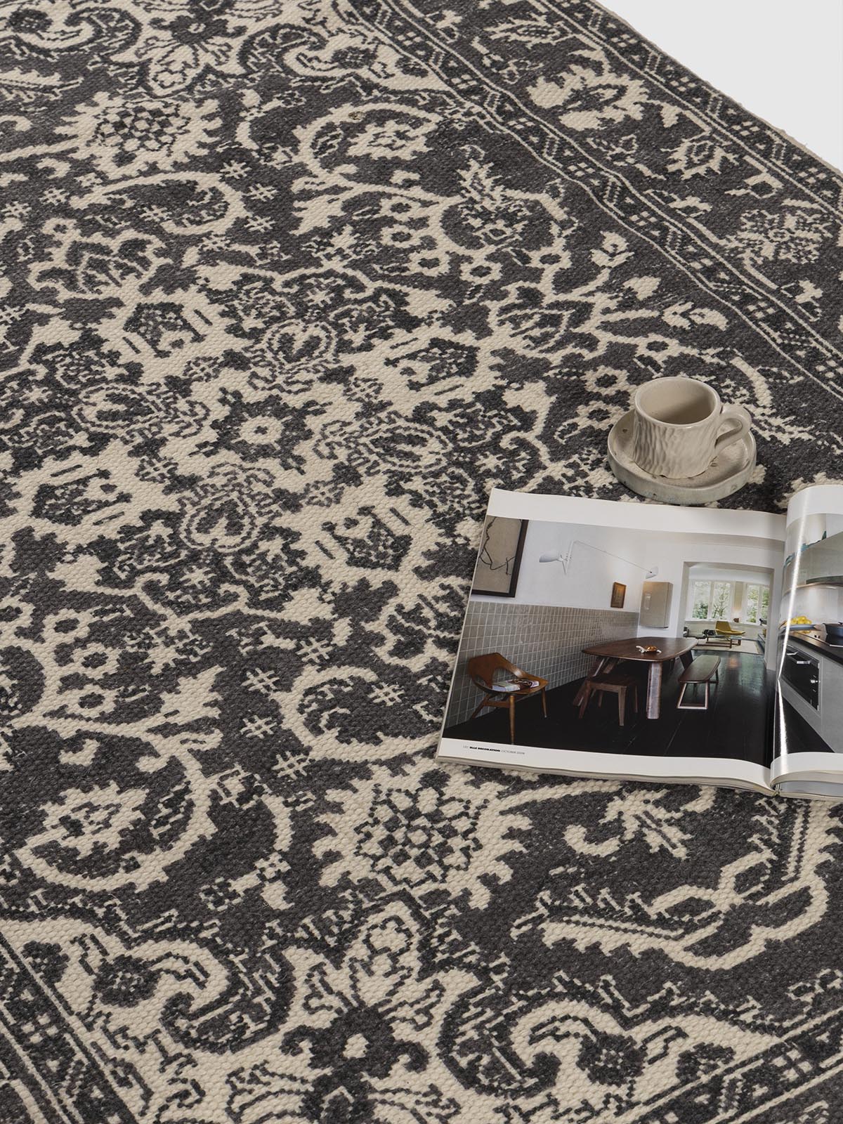 Charbagh Wool Printed Rug Contrast Living