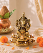 Brass Ganesh Sitting on Diya for Pooja and Home Decoration