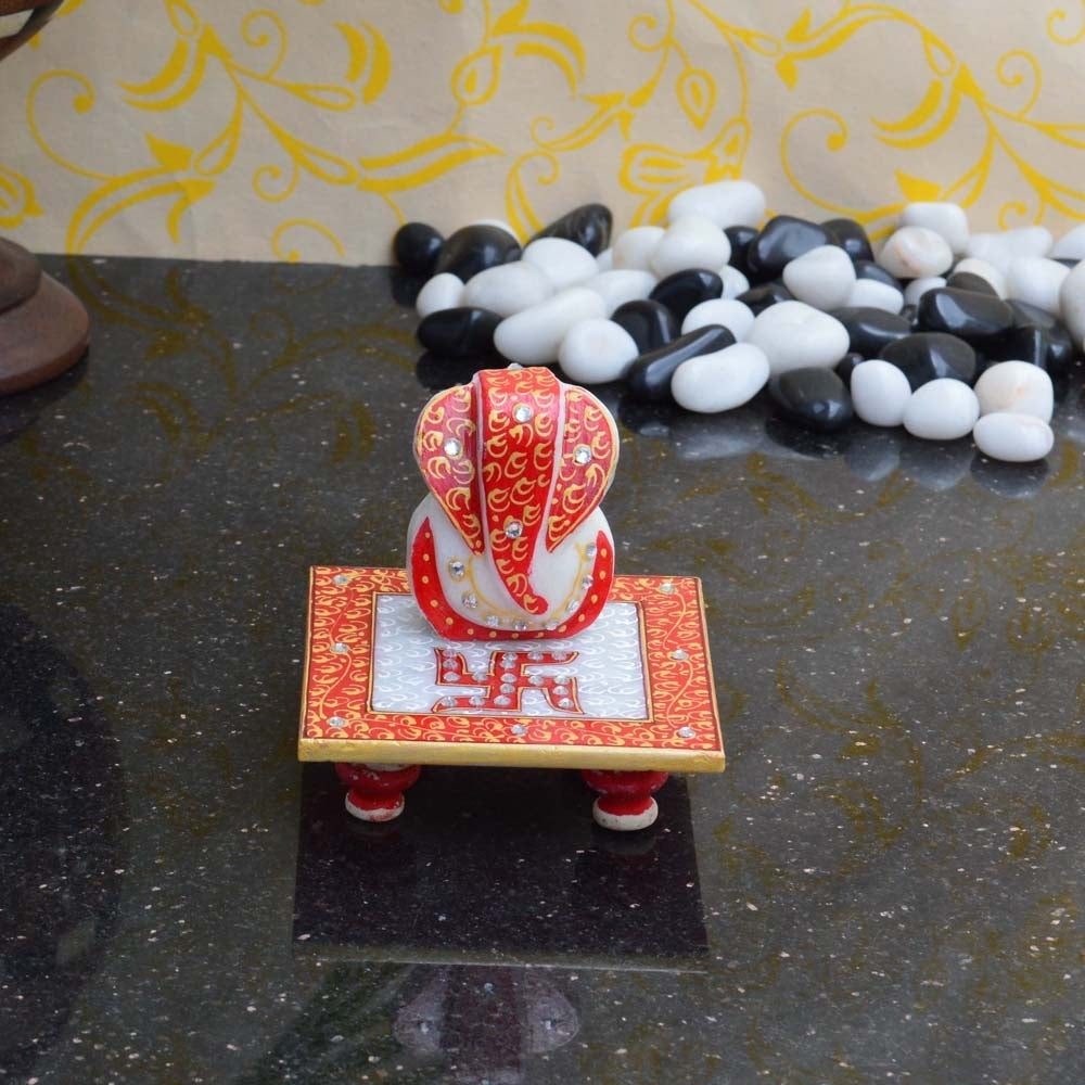 Ridhi Sidhi with Swastik on Marble chowki Kafalo