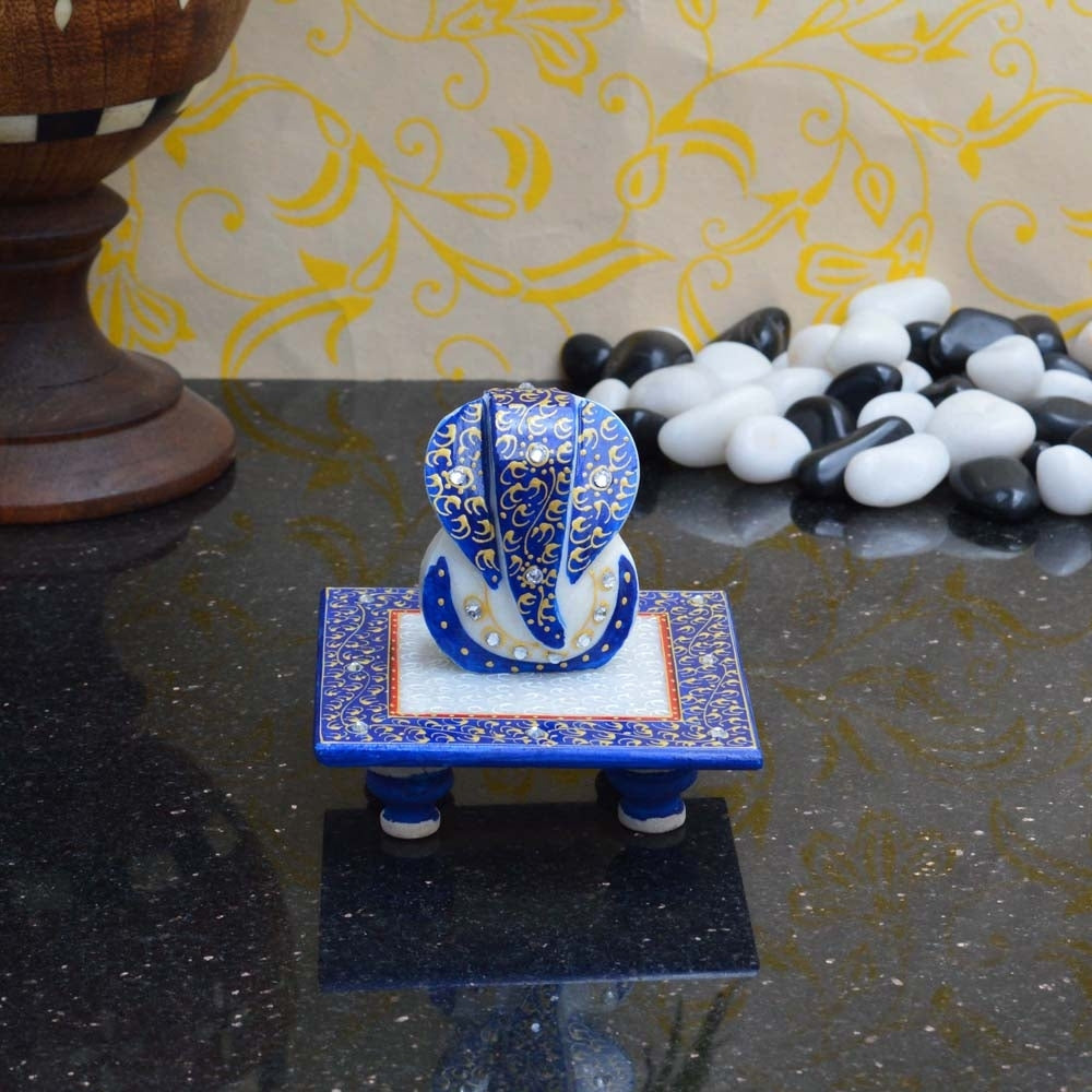 Lord Ganesha on Blue Marble Chowki Kafalo