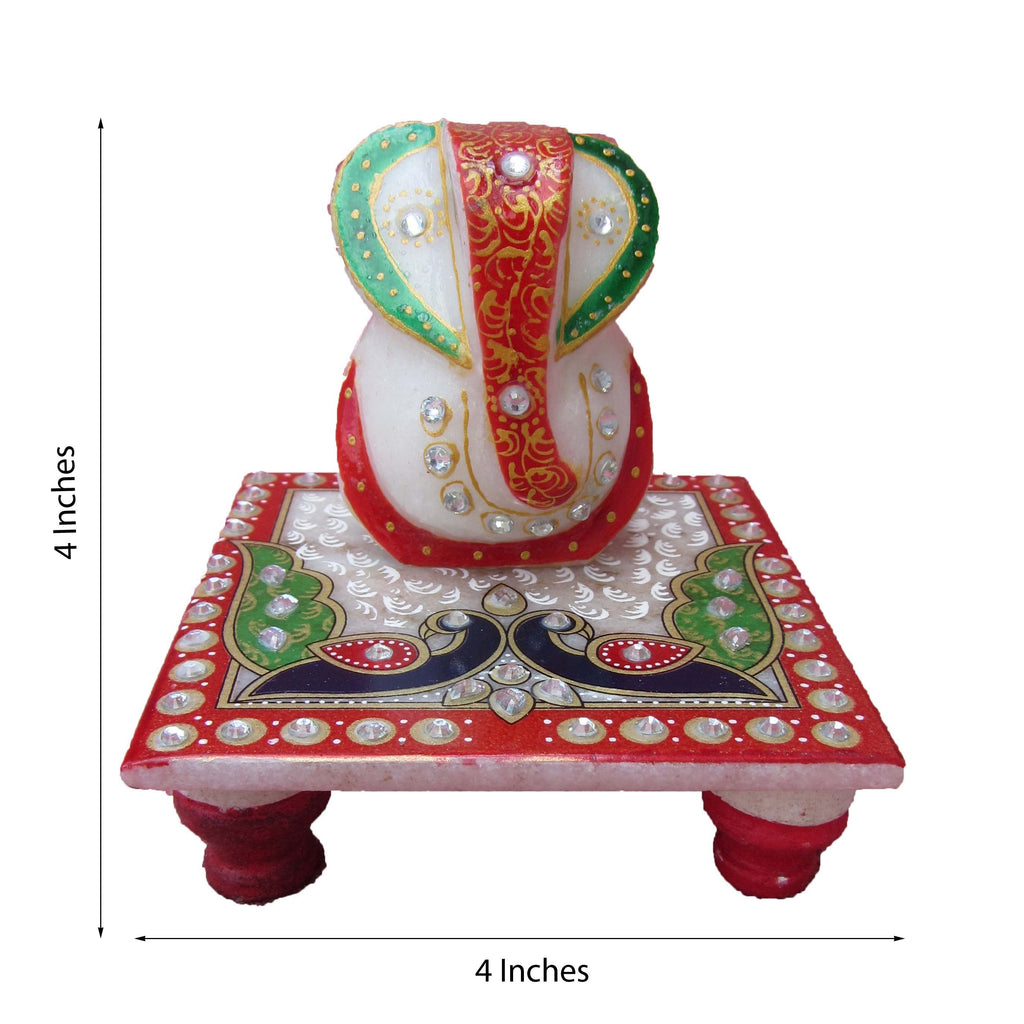 Designer Peacock Rakhi with Lord Ganesha Marble Chowki and Roli Tikka Matki, Best Wishes Greeting Card Kafalo