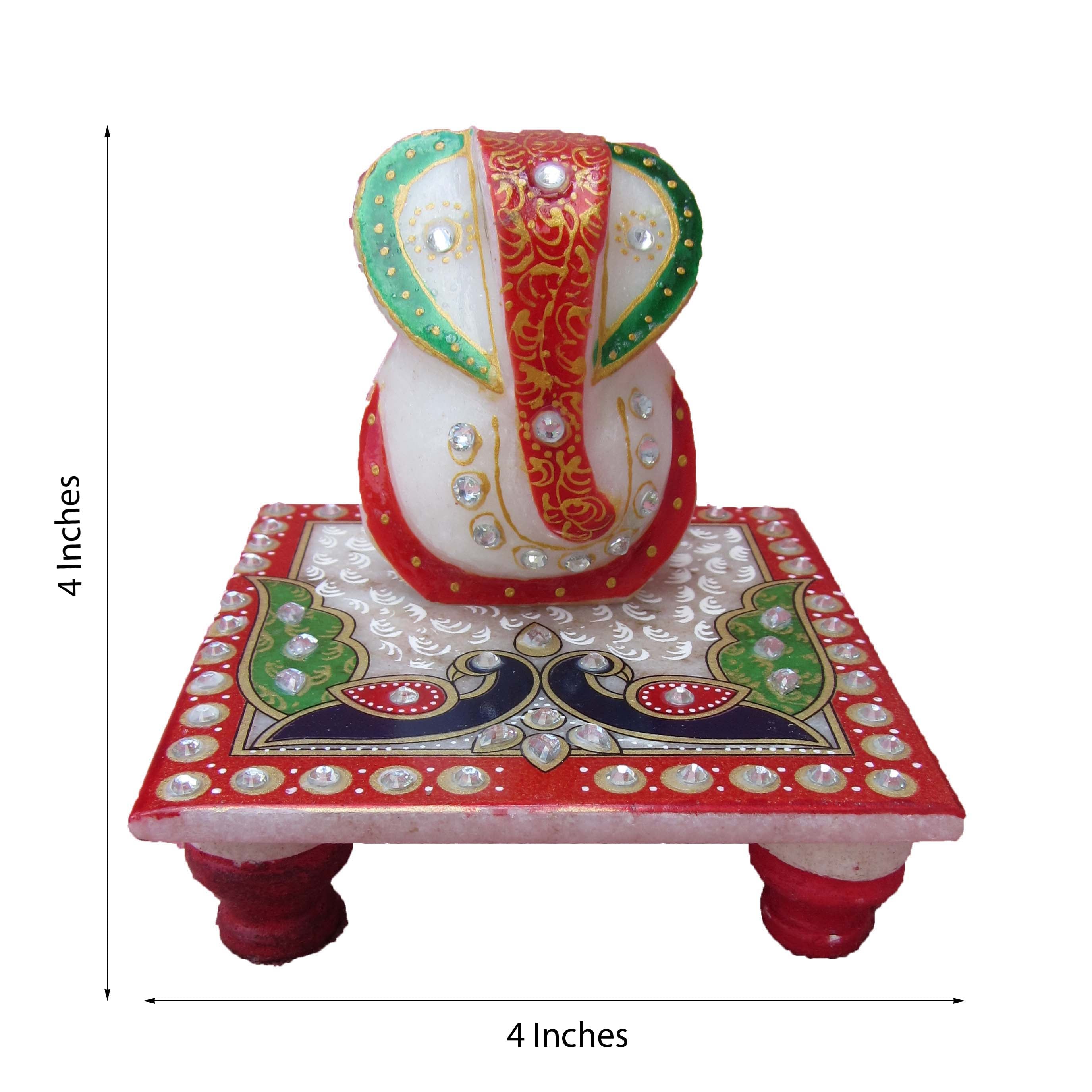 Designer Religious Ganesha Rakhi with Lord Ganesha Marble Chowki and Roli Tikka Matki, Best Wishes Greeting Card Kafalo