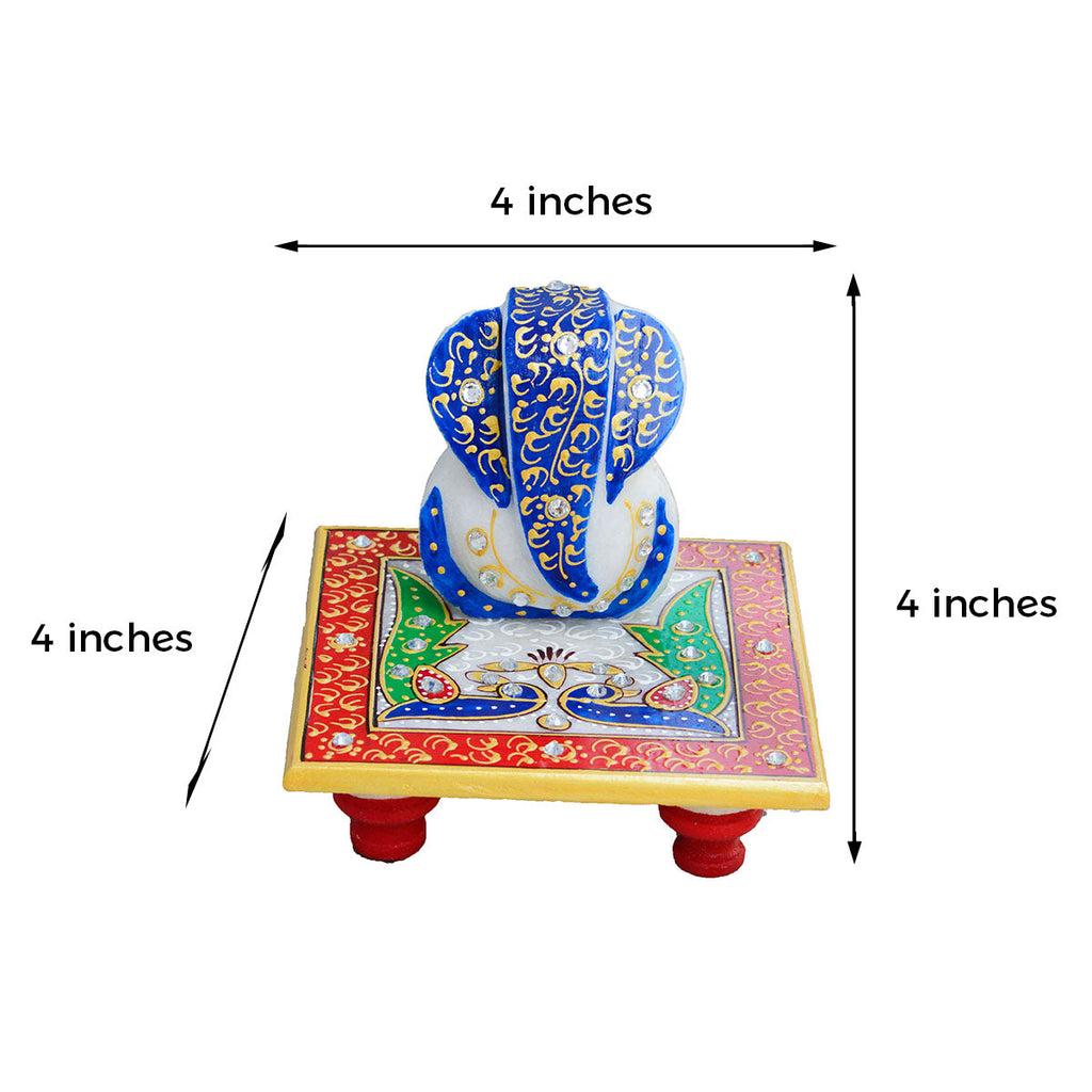 Designer Rakhi with Lord Ganesha on Marble Chowki and Roli Tikka Matki Kafalo