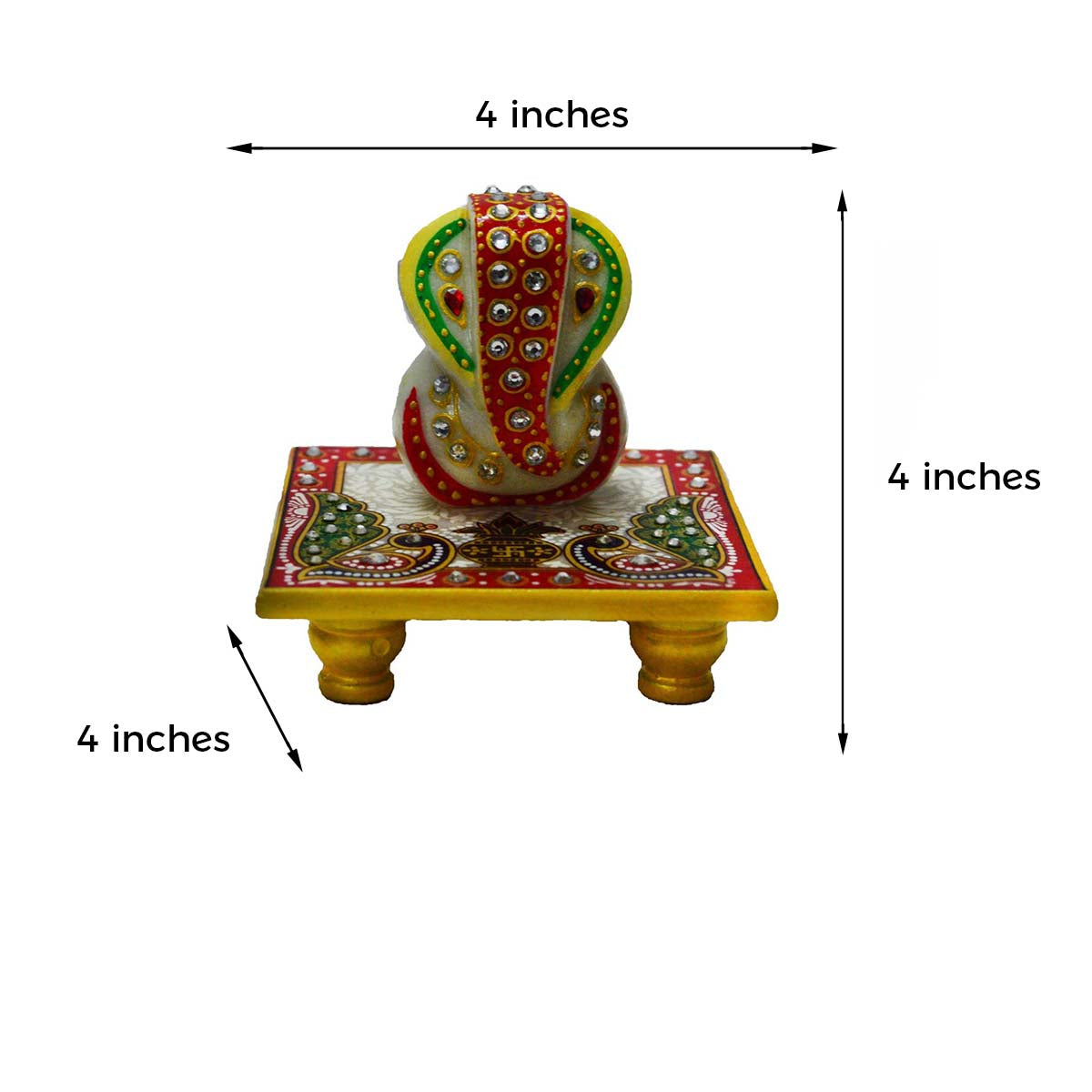 Designer Ganesha Rakhi with Lord Ganesha on Marble Chowki and Roli Tikka Matki, Best Wishes Greeting Card Kafalo