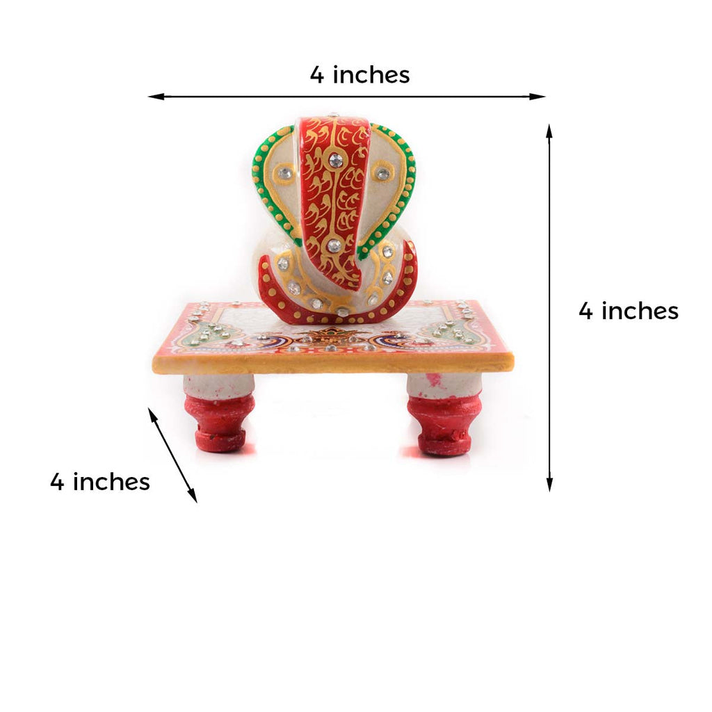 Designer Pearl Rakhi with Lord Ganesha Marble Chowki and Roli Tikka Matki, Best Wishes Greeting Card Kafalo