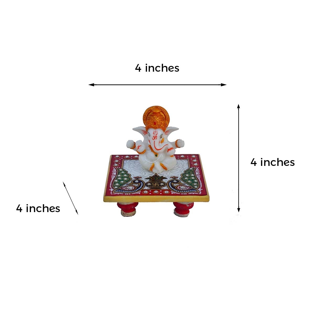 Marble Lord Ganesha Idol With Crown Peacock Design Chowki Kafalo