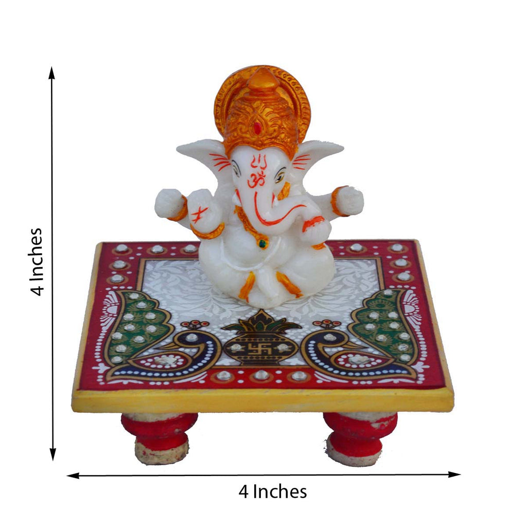 Designer Rakhi with Lord Ganesha Marble Chowki and Roli Tikka Matki Kafalo