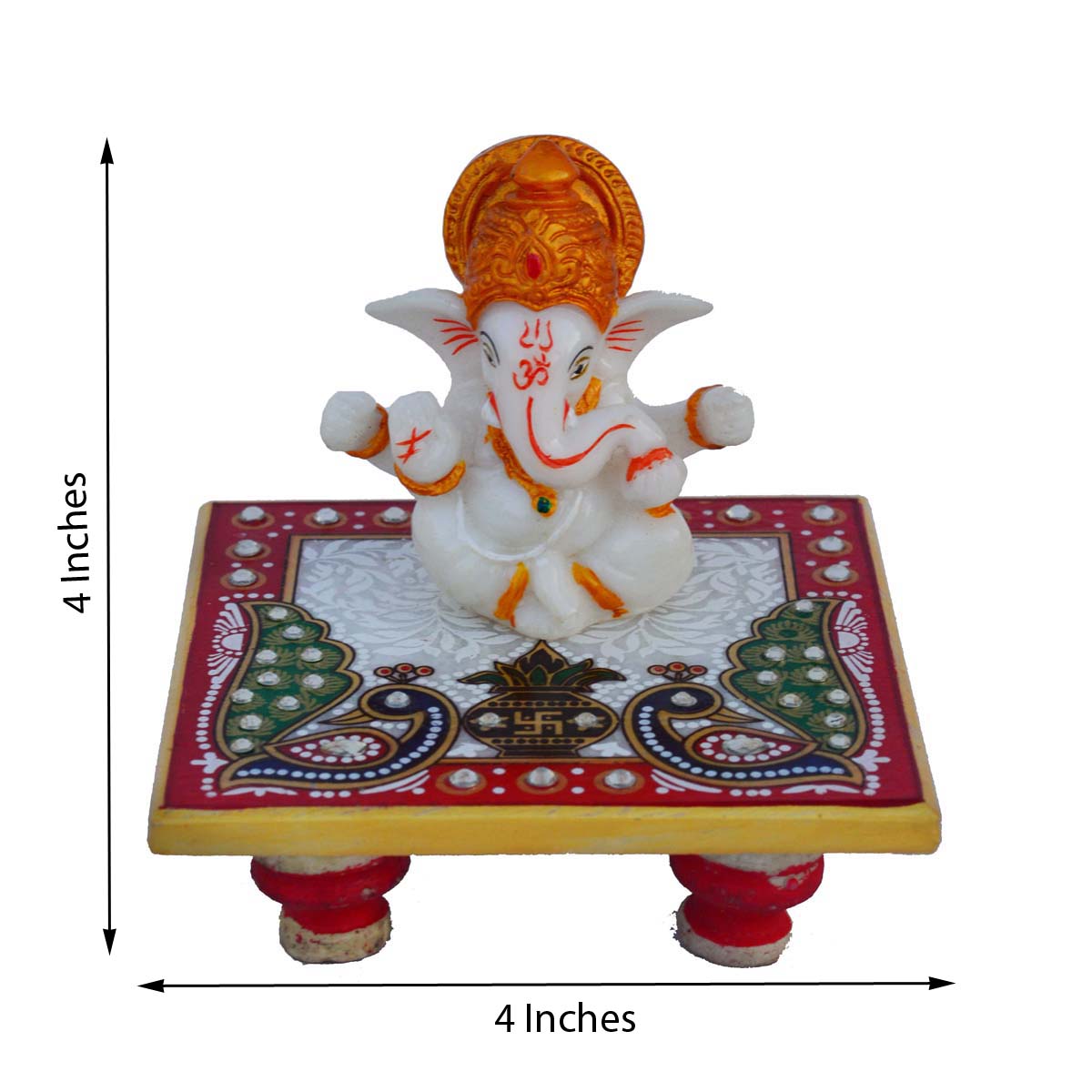 Designer Rakhi with Lord Ganesha Marble Chowki and Roli Tikka Matki Kafalo