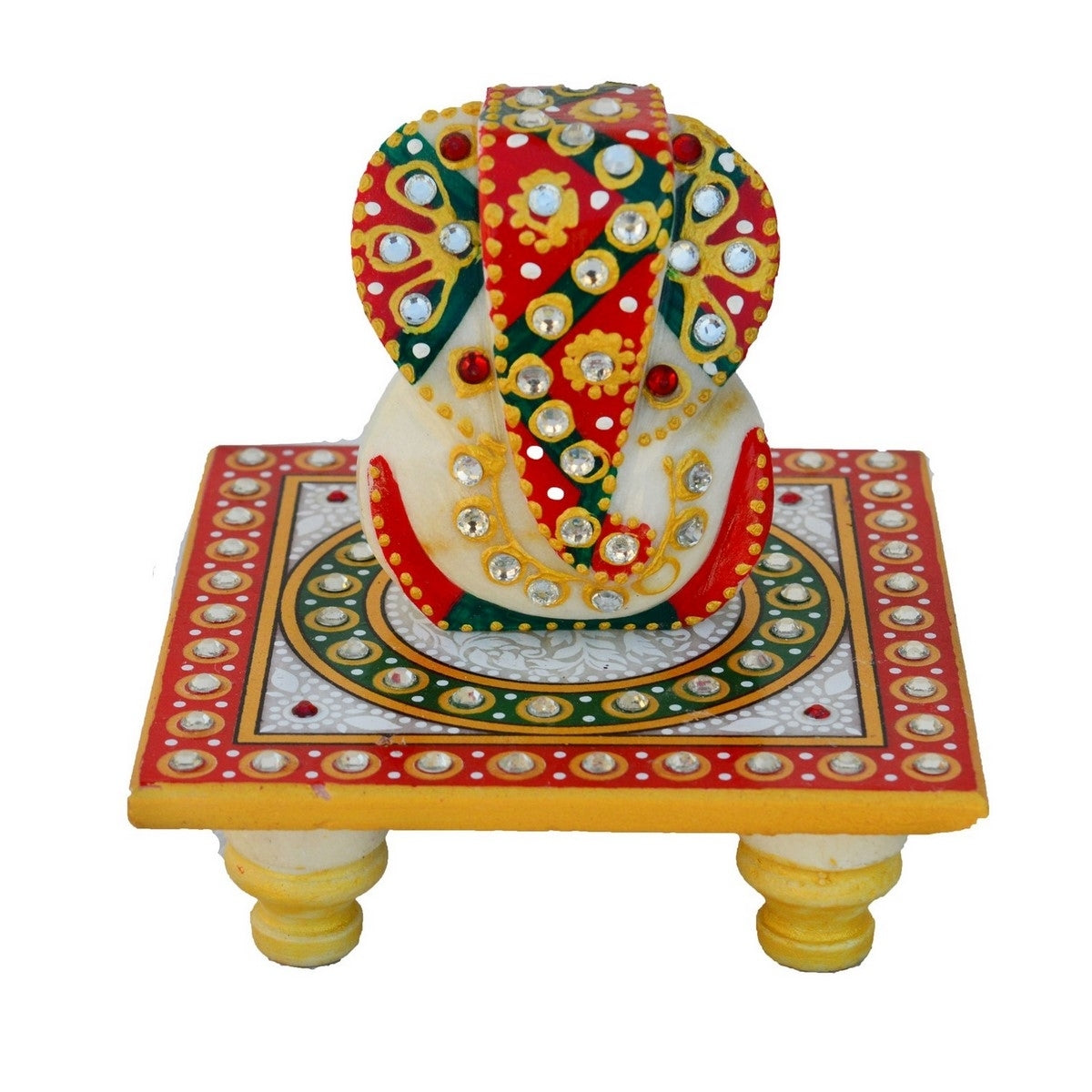 Lord Ganesha Idol On Kundan Studded Marble Chowki Kafalo