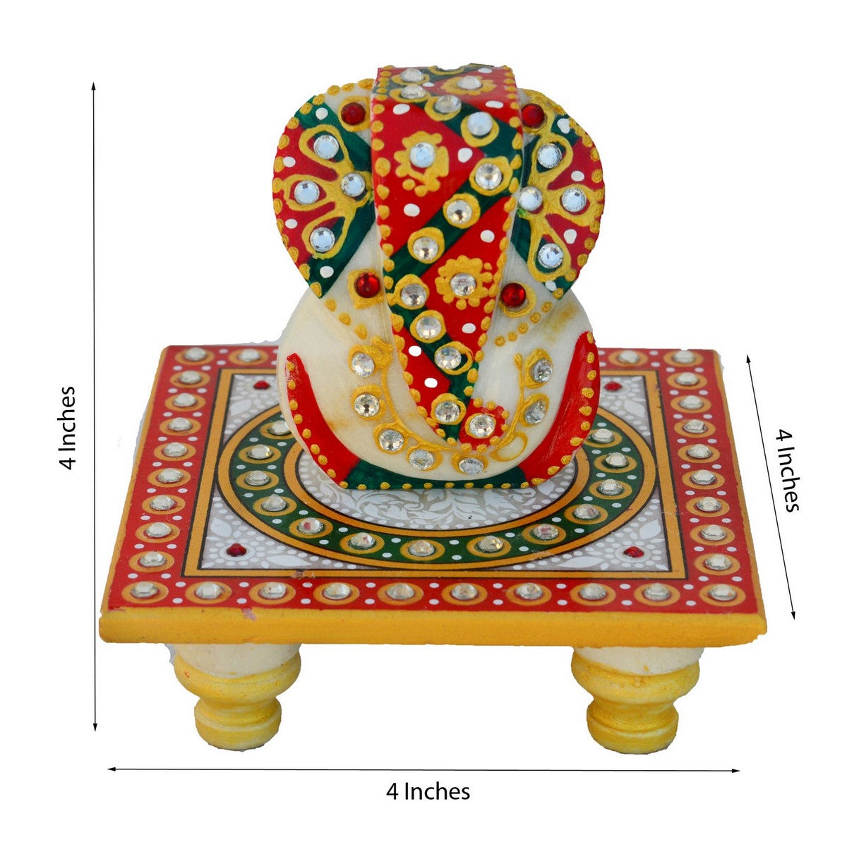 Designer Bhaiya Bhabhi Rakhi with Lord Ganesha on Kundan Studded Marble Chowki and Roli Tikka Matki Kafalo