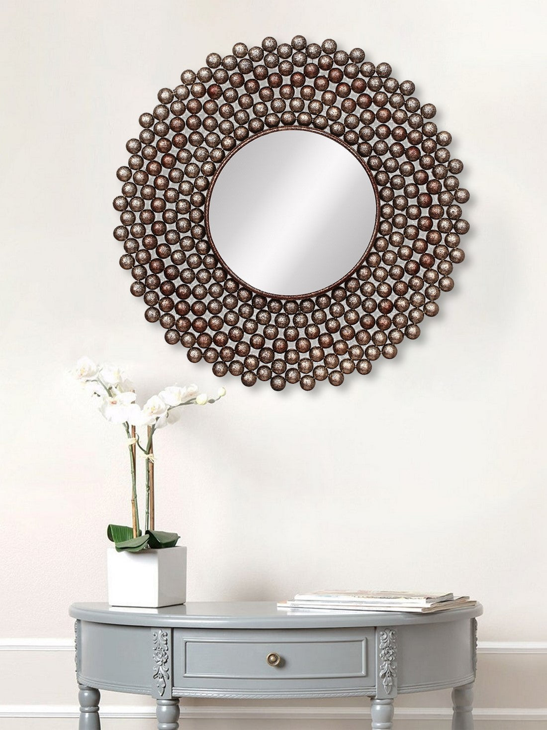 Golden and Brown Decorative Metal Handcarved Wall Mirror