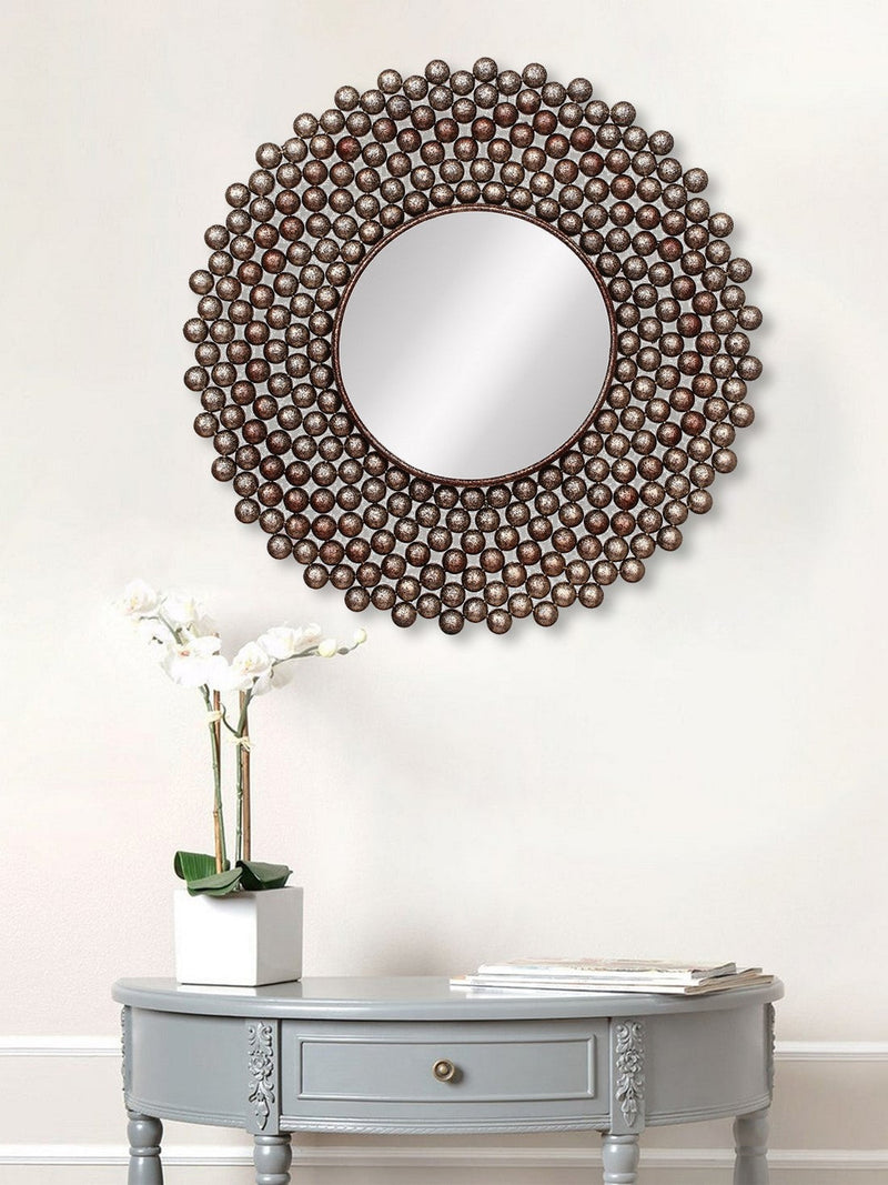 Golden and Brown Decorative Metal Handcarved Wall Mirror