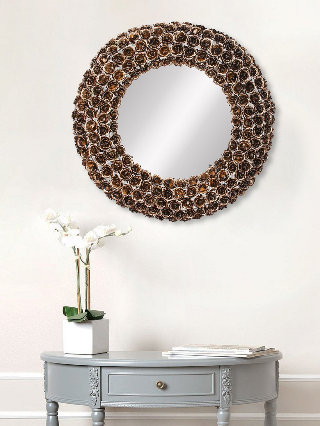 Golden, Brown and Black Decorative Metal Handcarved Wall Mirror Kafalo