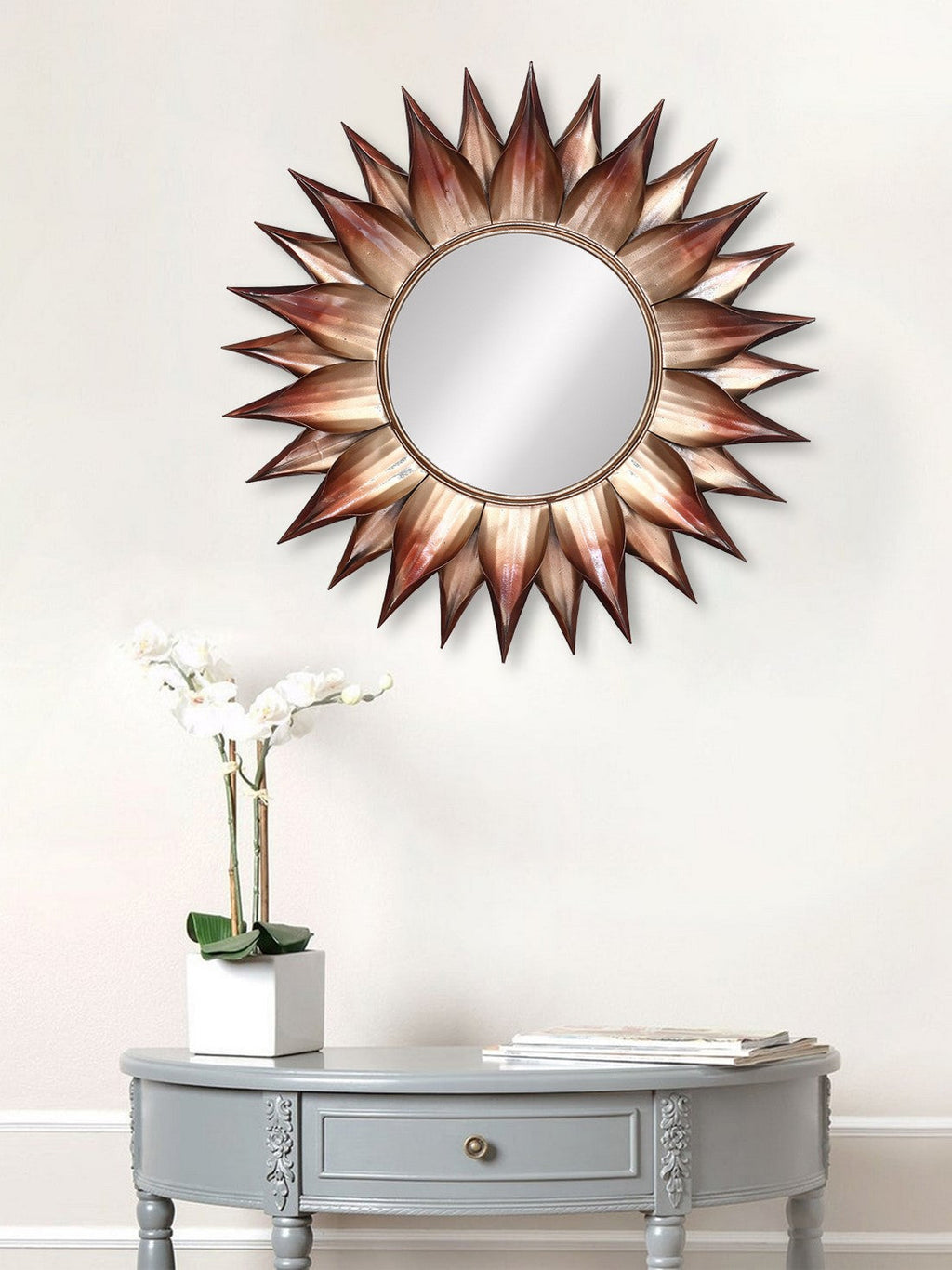 Brown and Black Decorative Metal Handcarved Wall Mirror Kafalo