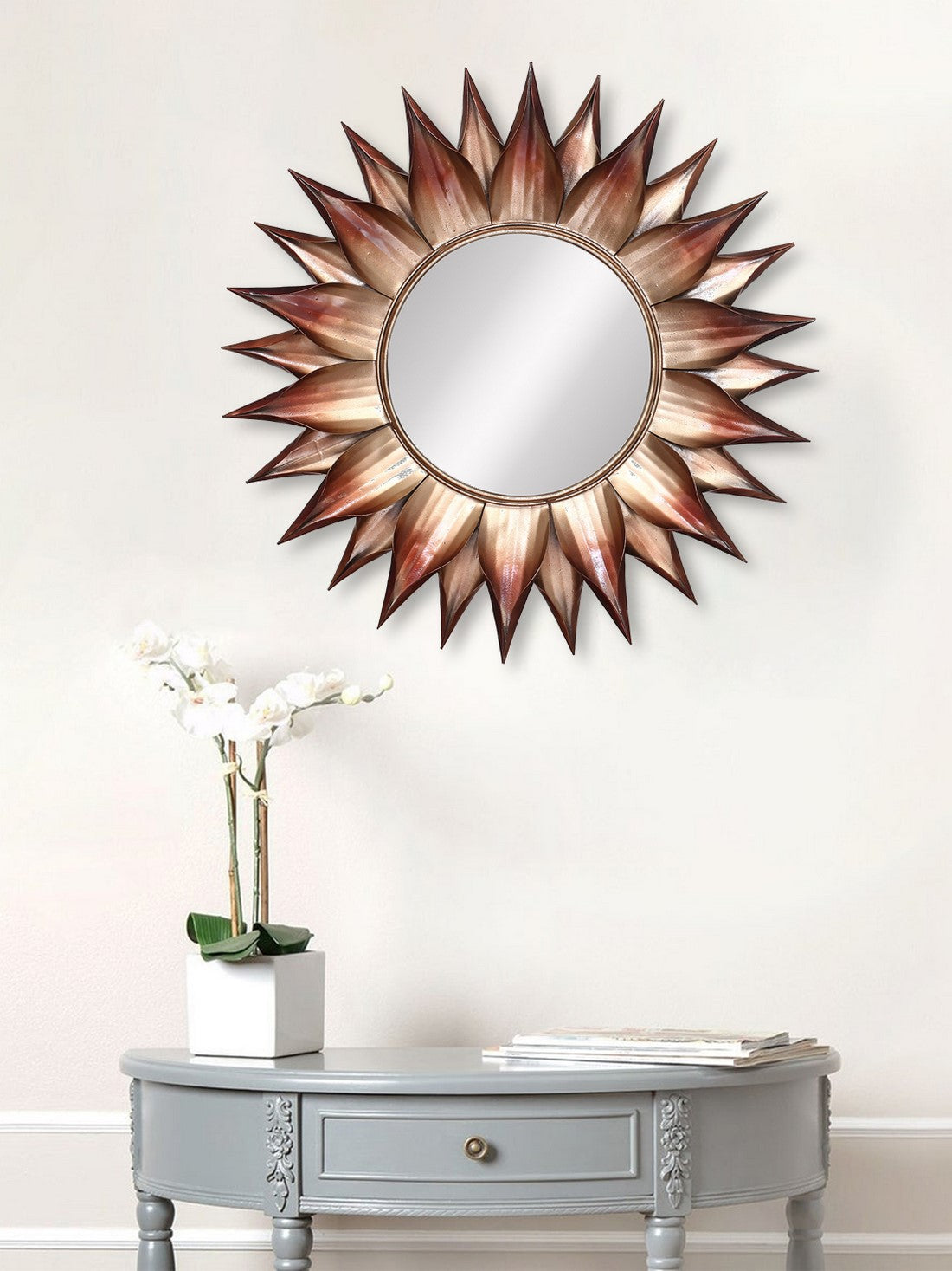 Brown and Black Decorative Metal Handcarved Wall Mirror Kafalo