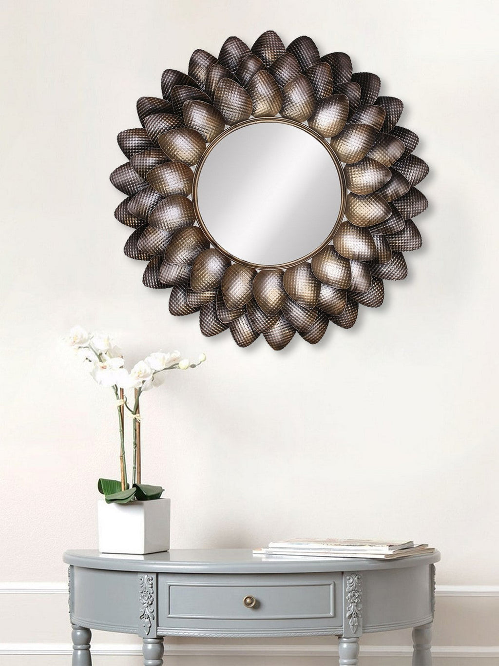 Black and Brown Decorative Metal Handcarved Wall Mirror Kafalo