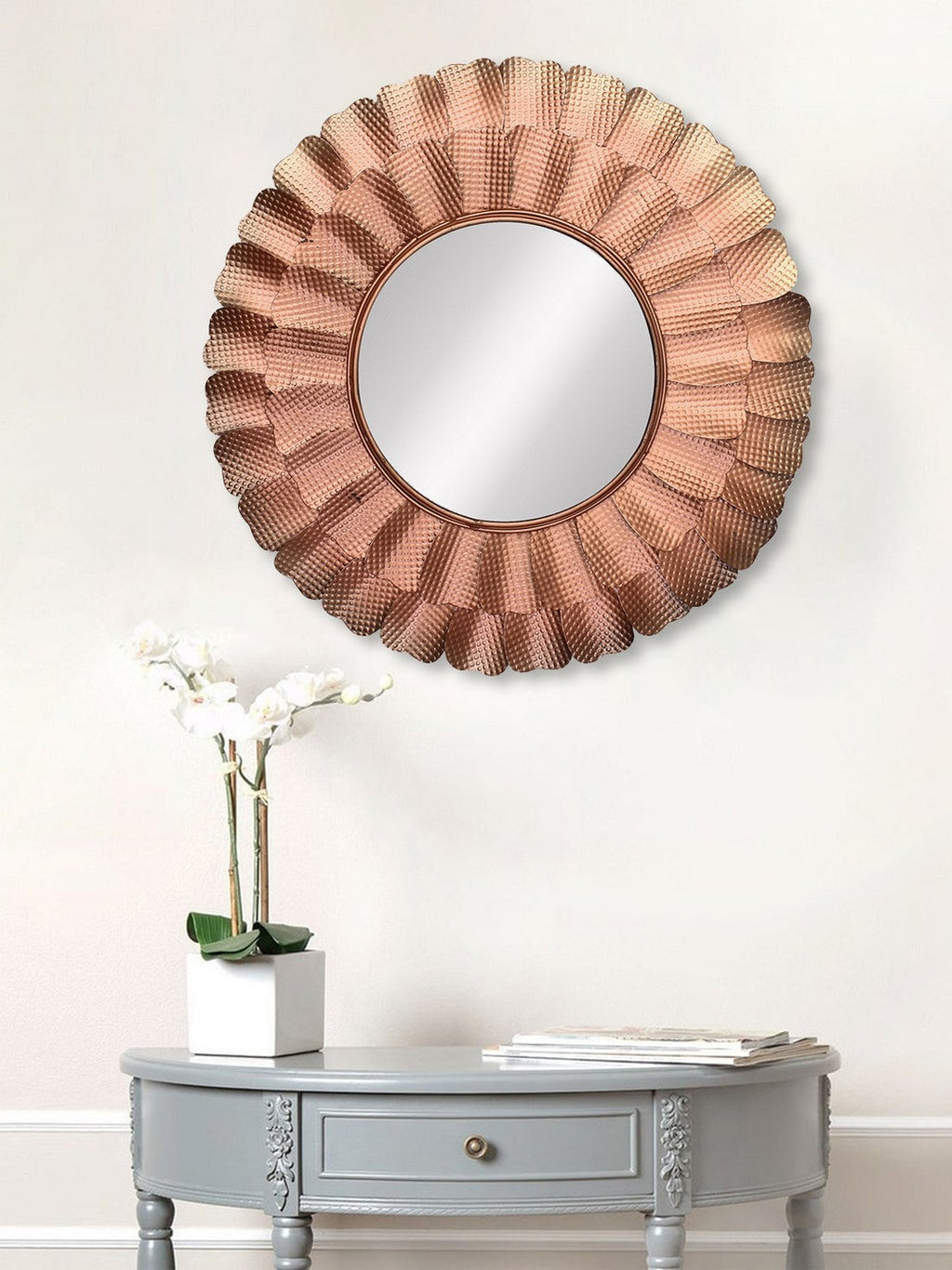 Copper Decorative Metal Handcarved Wall Mirror Kafalo
