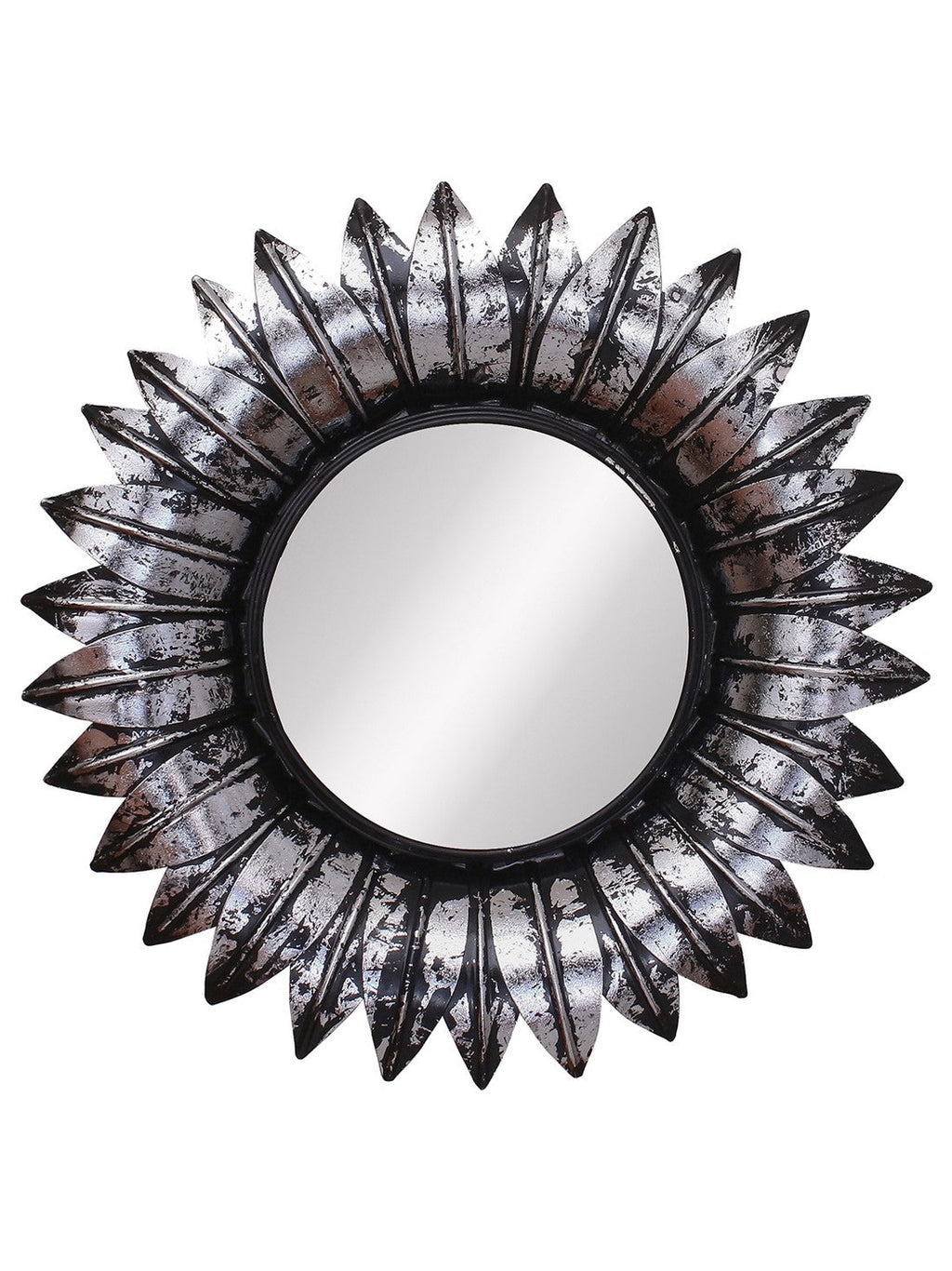 Grey and Black Decorative Metal Handcarved Wall Mirror