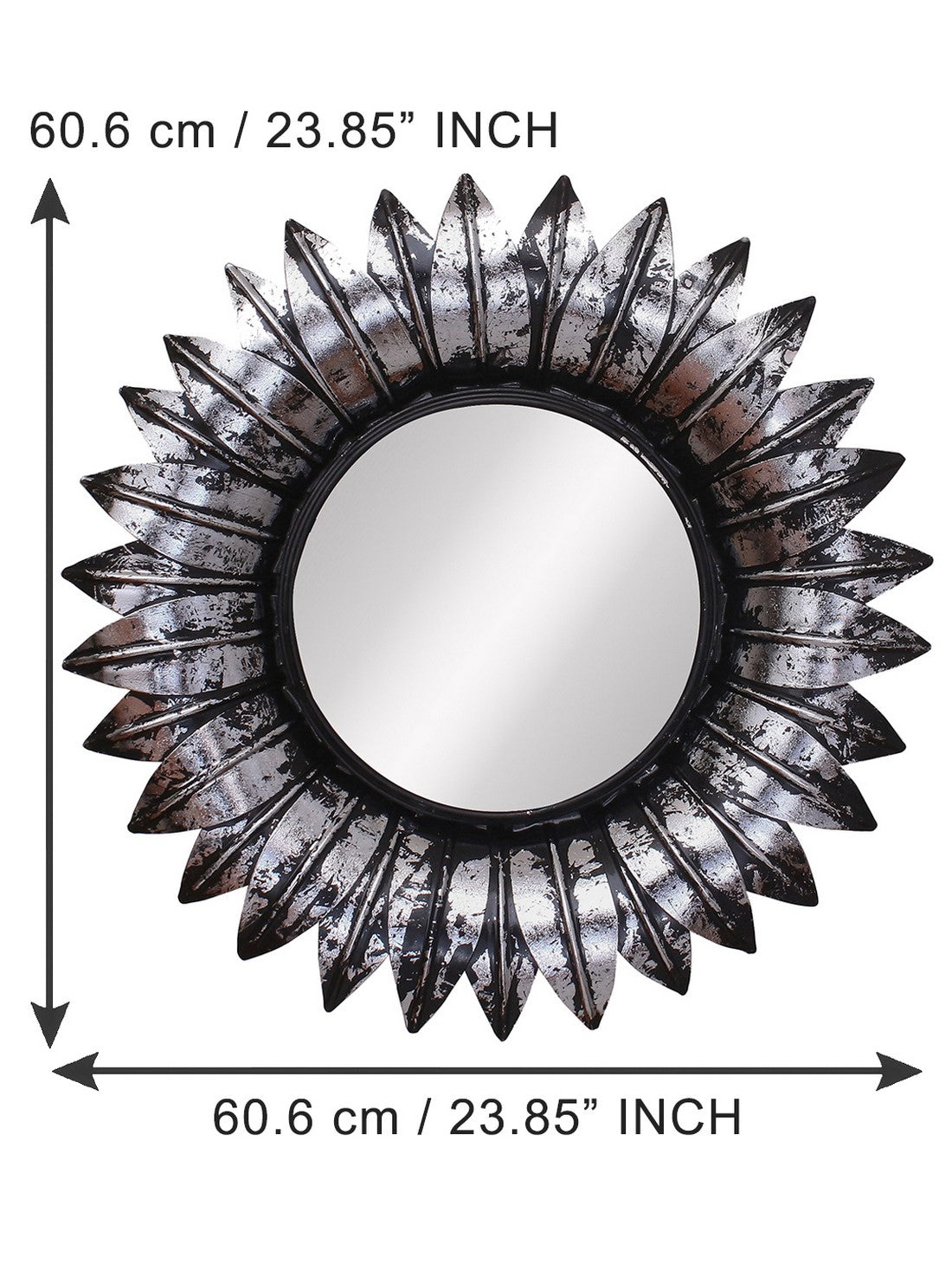 Grey and Black Decorative Metal Handcarved Wall Mirror