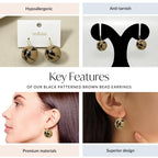 Black Patterned Brown Bead Earrings Nestasia