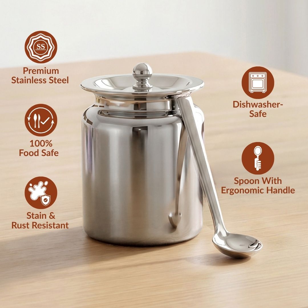 Plain Ghee Pot With Spoon 350ml Nestasia