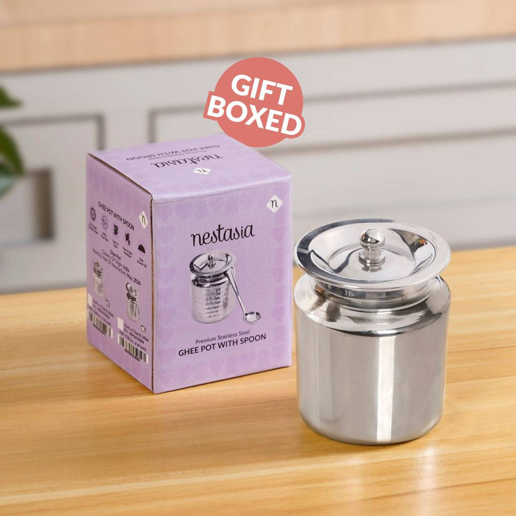 Plain Ghee Pot With Spoon 350ml Nestasia