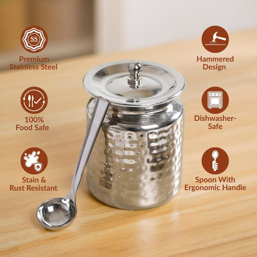 Hammered Ghee Pot With Spoon 350ml Nestasia