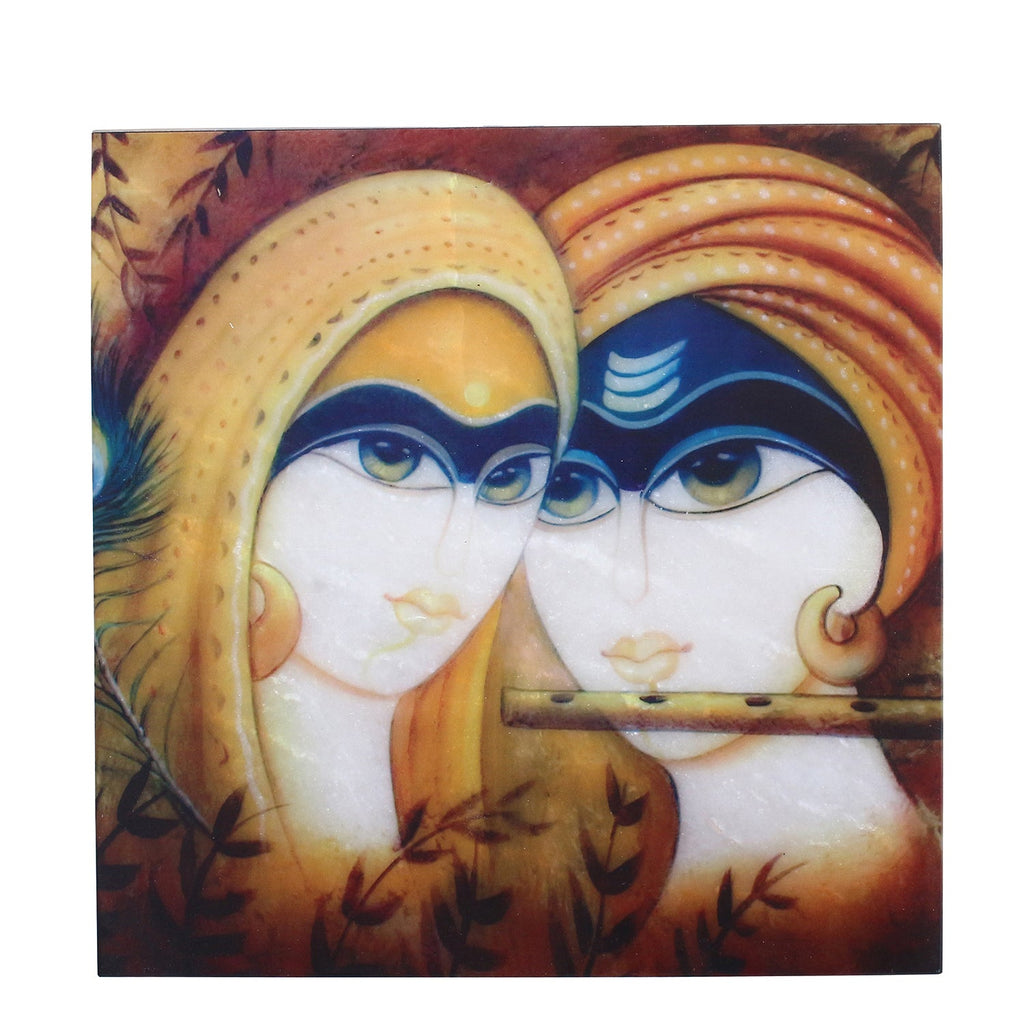 Radha Krishna Painting On Marble Square Tile Kafalo