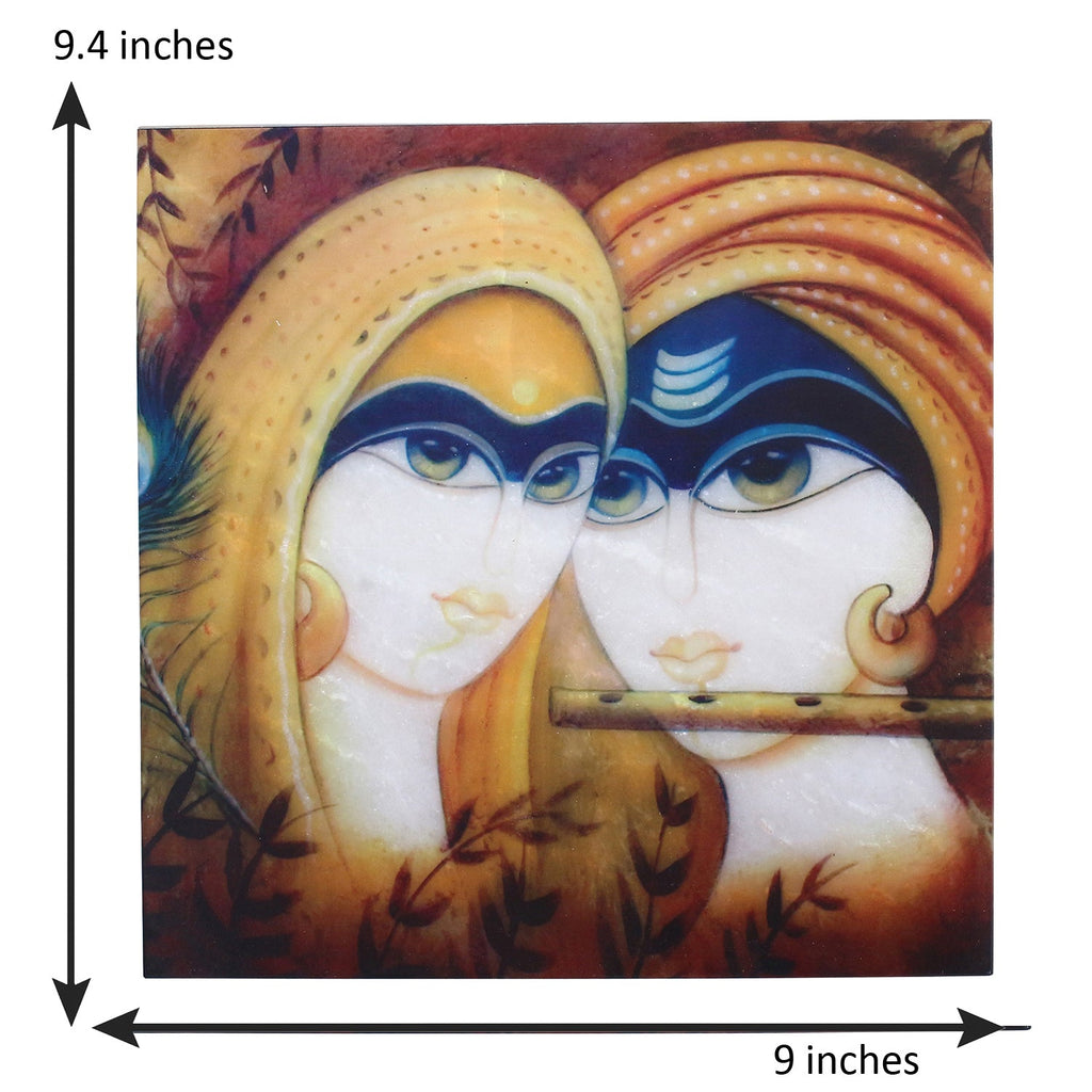 Radha Krishna Painting On Marble Square Tile Kafalo
