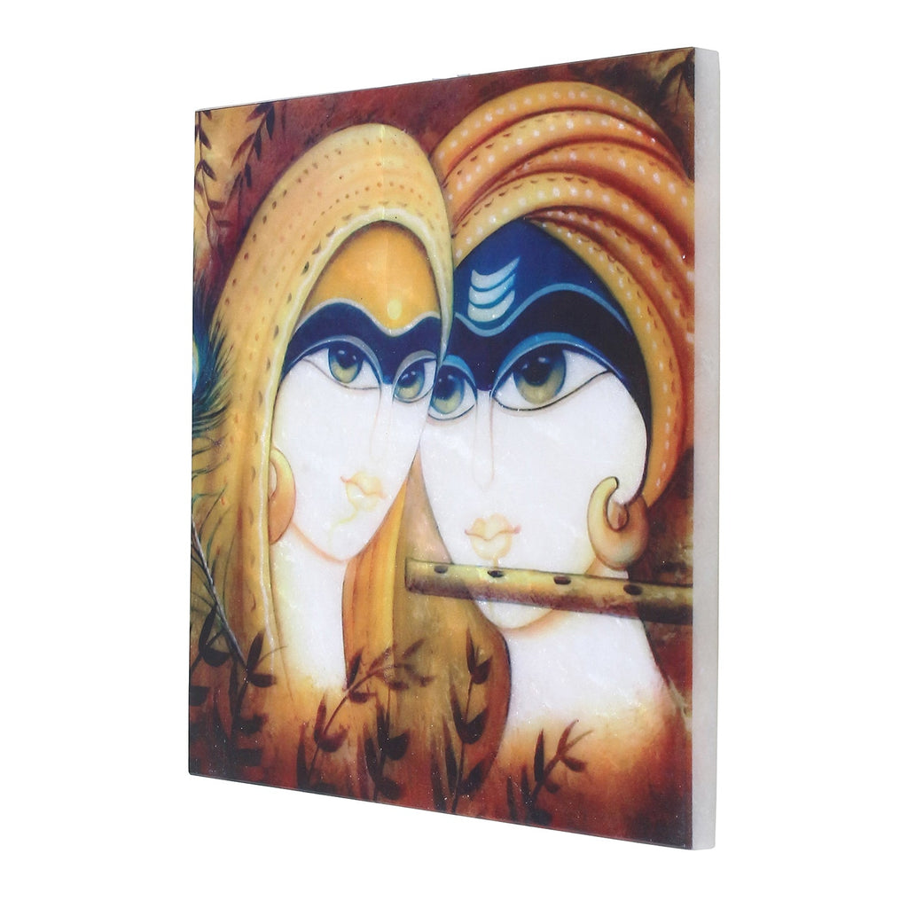 Radha Krishna Painting On Marble Square Tile Kafalo