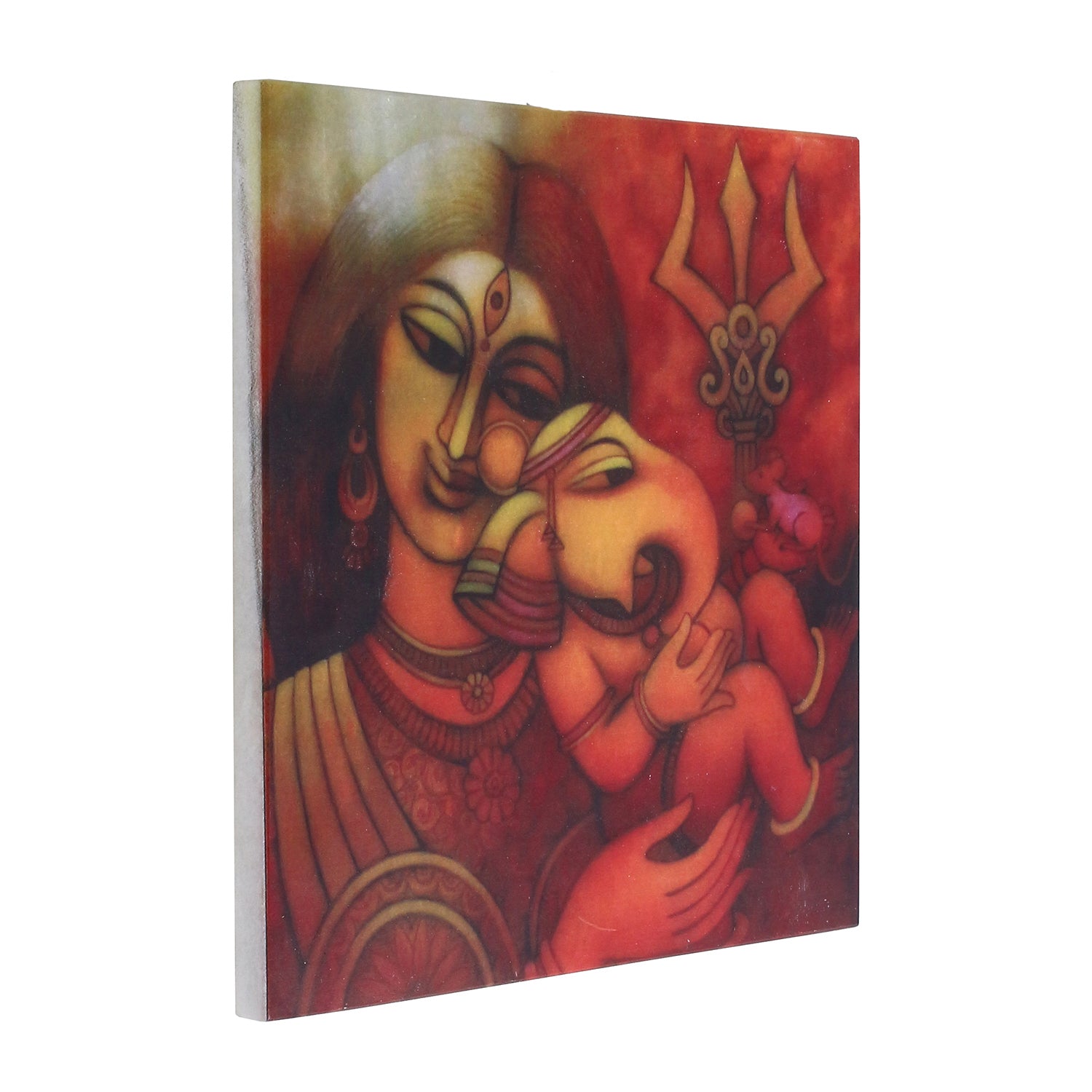 Lord Ganesha With Mother Painting On Marble Square Tile Kafalo