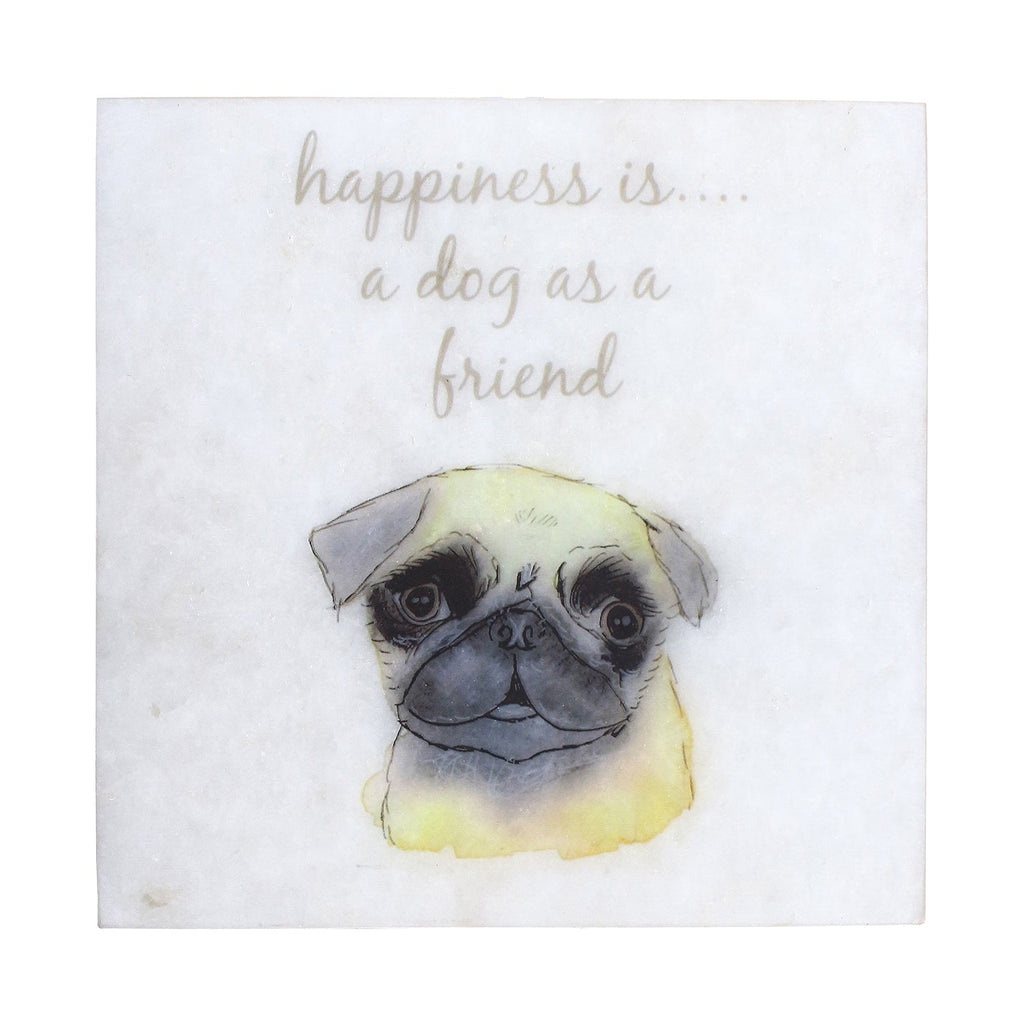 "Happiness Is A Dog As A Friend" Quote Painting On Marble Square Tile