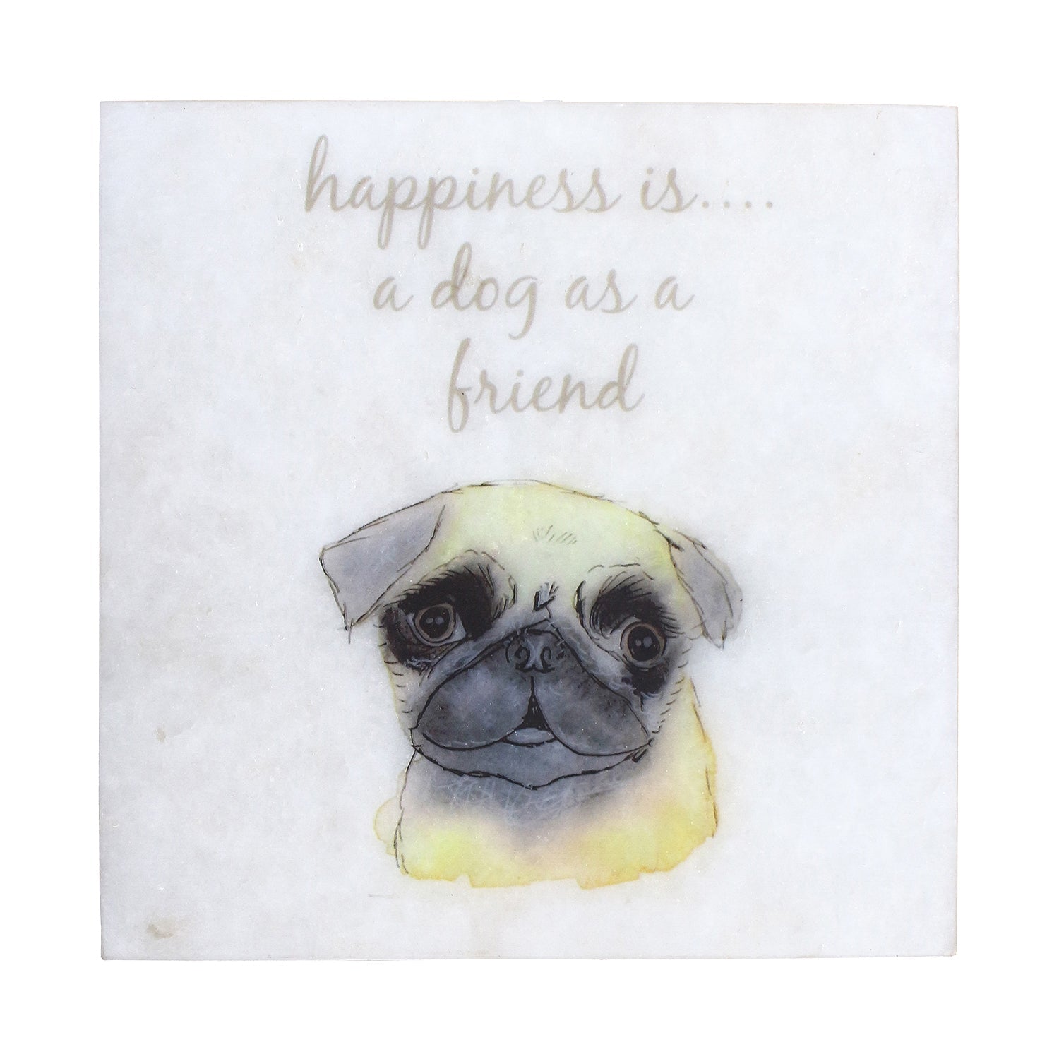 "Happiness Is A Dog As A Friend" Quote Painting On Marble Square Tile