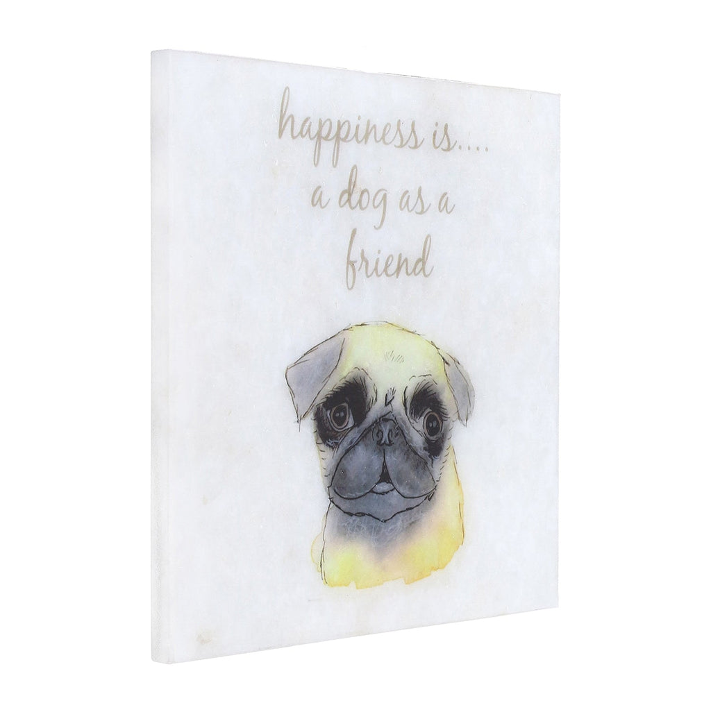 "Happiness Is A Dog As A Friend" Quote Painting On Marble Square Tile