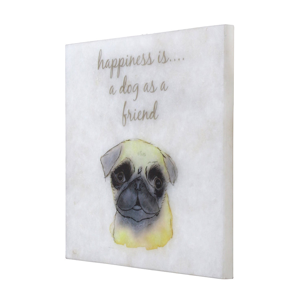 "Happiness Is A Dog As A Friend" Quote Painting On Marble Square Tile