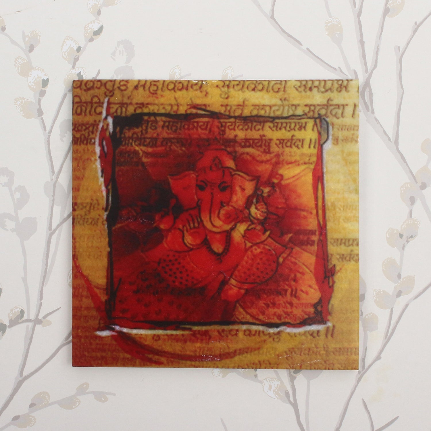 Lord Ganesha Painting On Marble Square Tile Kafalo