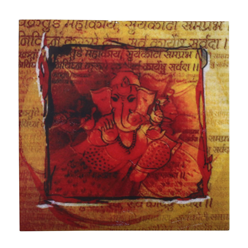 Lord Ganesha Painting On Marble Square Tile Kafalo